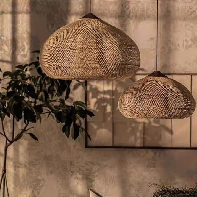 Solari Japandi Boho Style Pendant Light | Rattan and Wood
