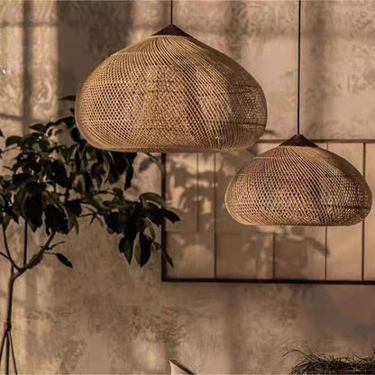 Solari Japandi Boho Style Pendant Light | Rattan and Wood