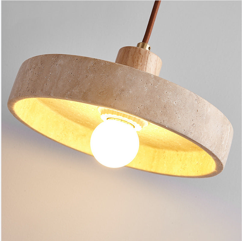 TerraLume Pendant Light | Natural Travertine Stone and Solid Wood Ceiling Lamp - Styyler