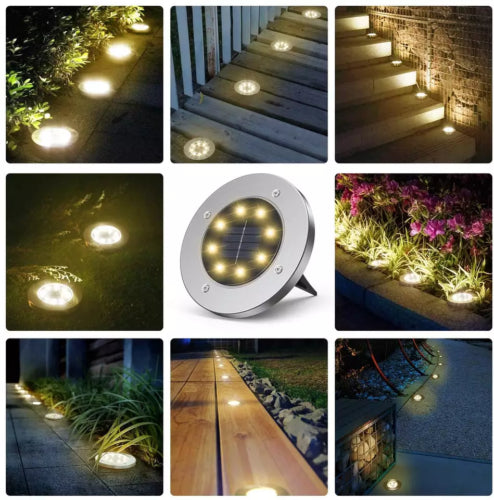 SunGlow 8-LED Solar Disk Lights - 6 Pack | Garden & Patio Lights