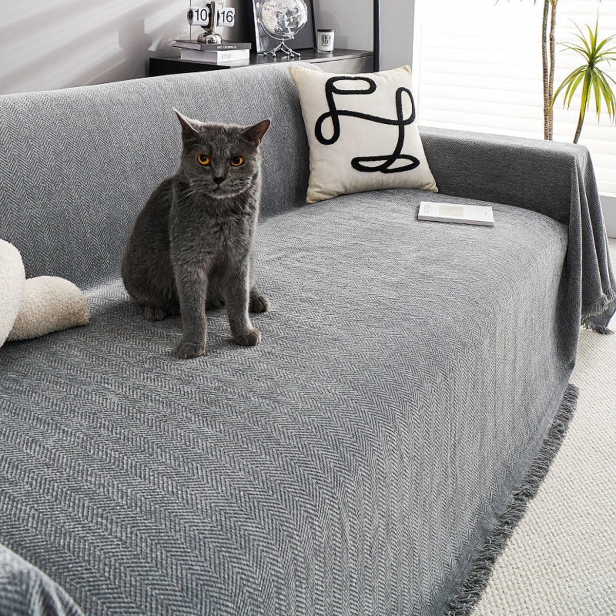 Hemingway Durable Pet-Friendly Herringbone Sofa Cover |Soft Fabric Sofa Protector | Machine Washable