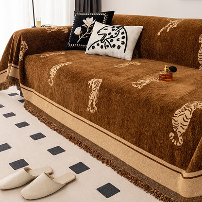 ORYN Chenille Sofa Cover | Tiger & Leopard Pattern Couch Protector