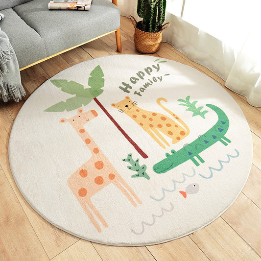 Happy Animals Round Play Rug for  Kids Bedroom - Soft Crystal Velvet Play Mat