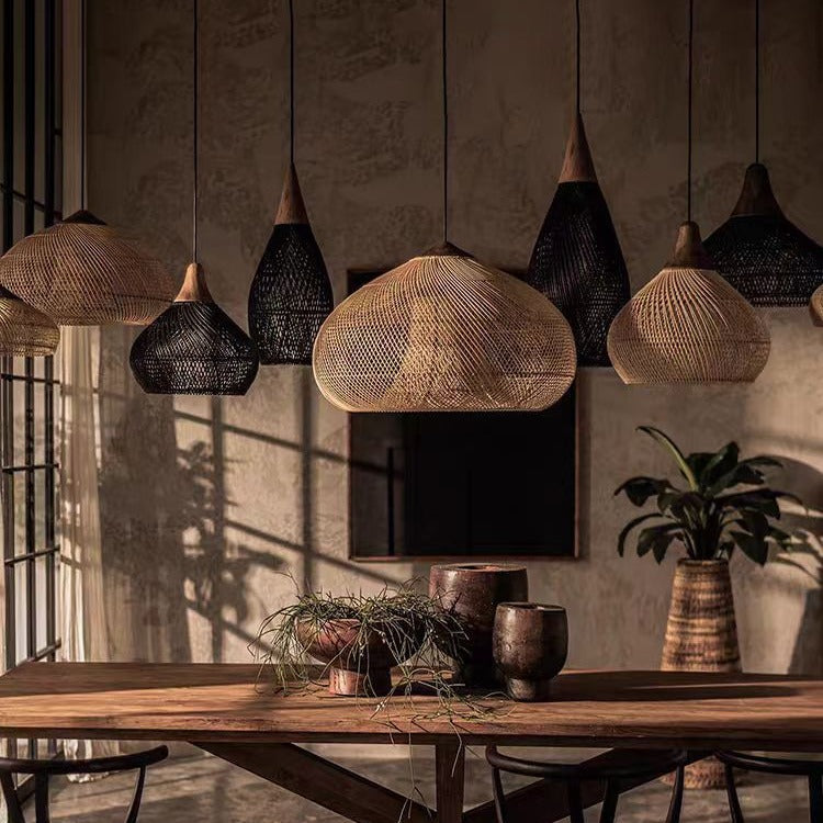 Solari Japandi Boho Style Pendant Light | Rattan and Wood