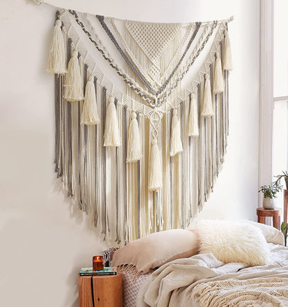Asbury Large Cream and Grey Macramé Wall Hanging | Cotton Bohemian Decor