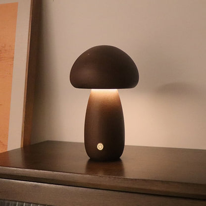 Myka Wooden Mushroom Table Lamp - Touch-Sensitive