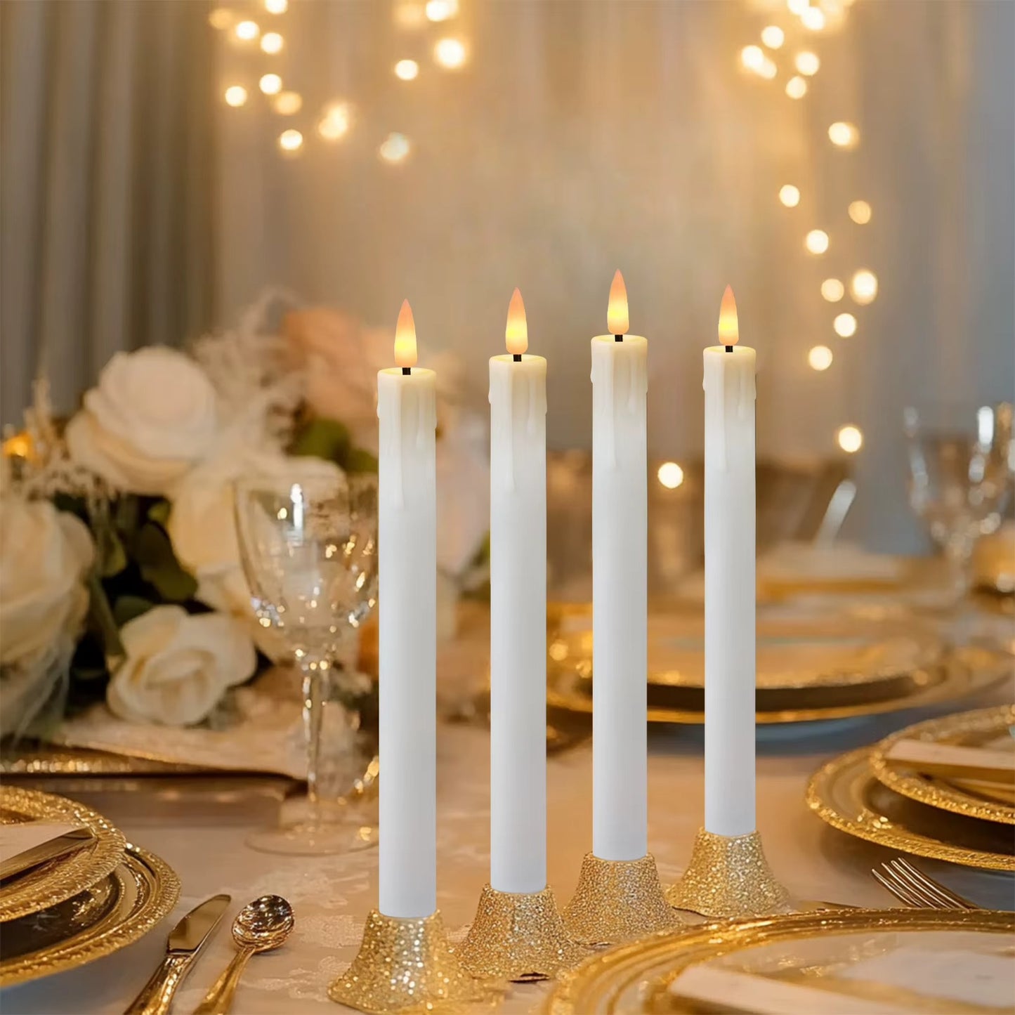 Flicka Rechargeable Taper Candles | Set of 6 Battery-Operated LED Candles for Christmas, Halloween, Dinner Parties