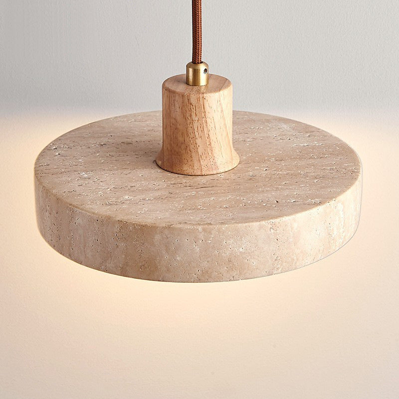 TerraLume Pendant Light | Natural Travertine Stone and Solid Wood Ceiling Lamp - Styyler