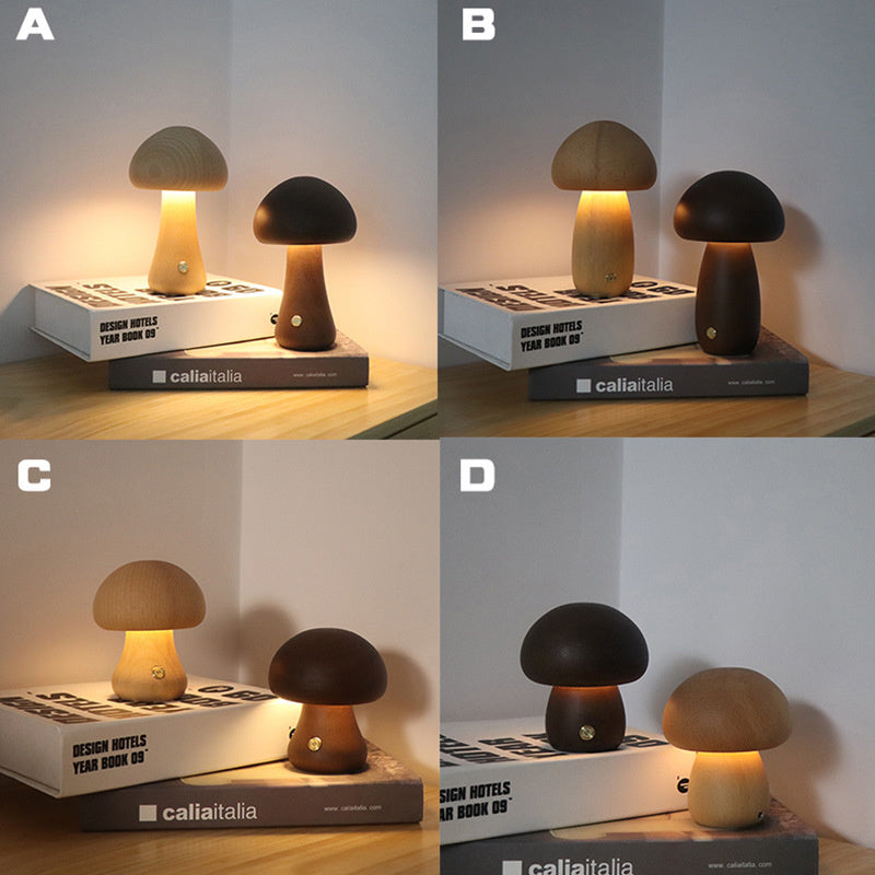 Myka Wooden Mushroom Table Lamp - Touch-Sensitive