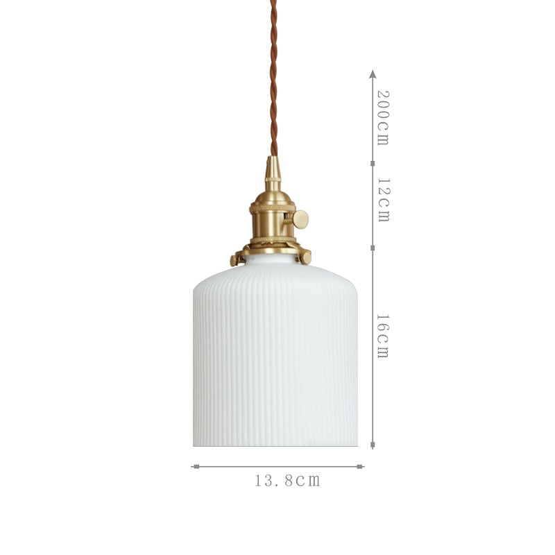 QUILL Ceramic and Brass Pendant Light | Small Ribbed Glass Lampshade