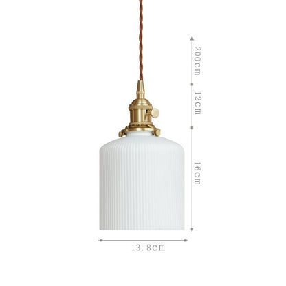 QUILL Ceramic and Brass Pendant Light | Small Ribbed Glass Lampshade