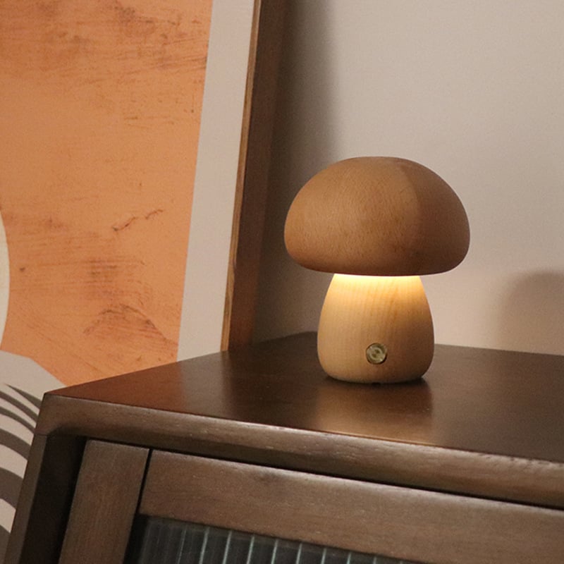 Myka Wooden Mushroom Table Lamp - Touch-Sensitive