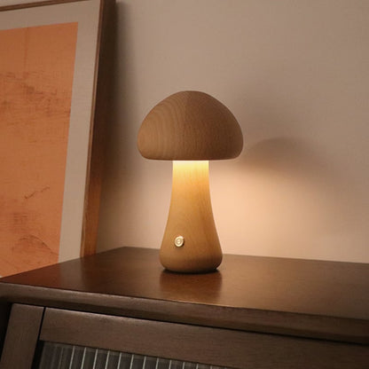 Myka Wooden Mushroom Table Lamp - Touch-Sensitive
