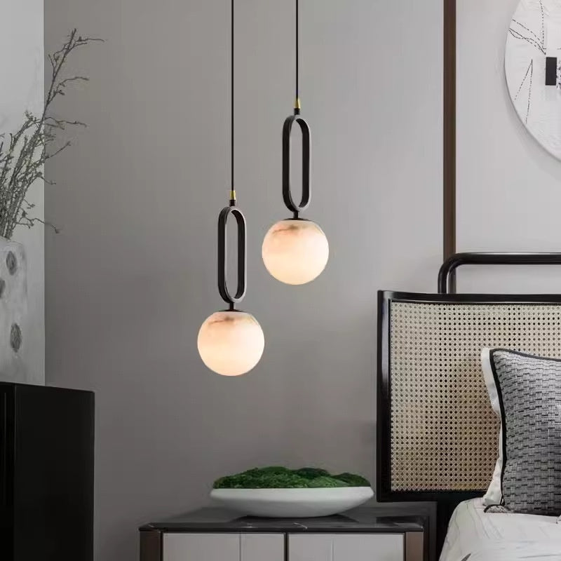 Lunaris Pendant Lamp | Handcrafted Marble Ball with Copper and Black Accents - Styyler