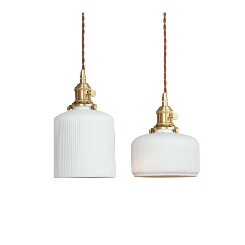 QUILL Ceramic and Brass Pendant Light | Small Ribbed Glass Lampshade