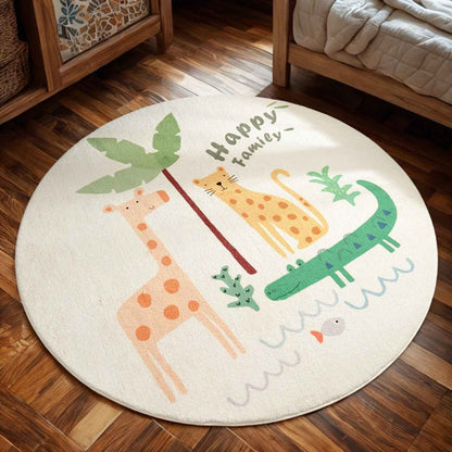 Happy Animals Round Play Rug for  Kids Bedroom - Soft Crystal Velvet Play Mat