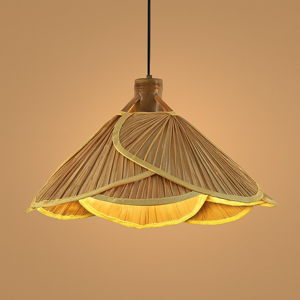 Lotus Fan Pendant Lamp - Natural Bamboo Rattan Ceiling Light - Styyler