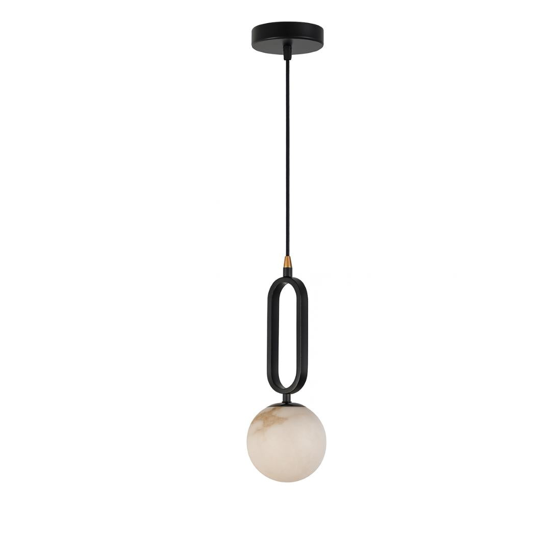 Lunaris Pendant Lamp | Handcrafted Marble Ball with Copper and Black Accents - Styyler