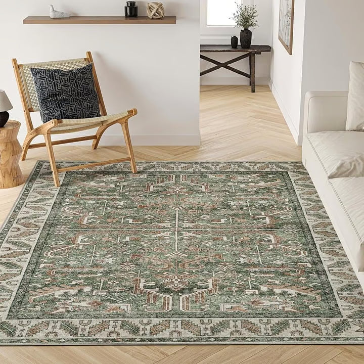 Rumi Persian Style Rug | Soft, Stylish and  Easy to Clean | Green, Beige, Coffee