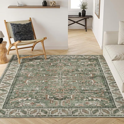 Rumi Persian Style Rug | Soft, Stylish and  Easy to Clean | Green, Beige, Coffee