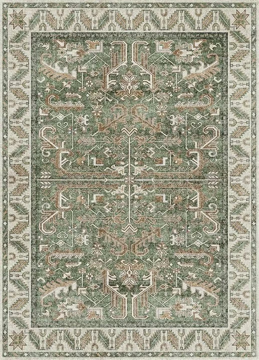 Rumi Persian Style Rug | Soft, Stylish and  Easy to Clean | Green, Beige, Coffee