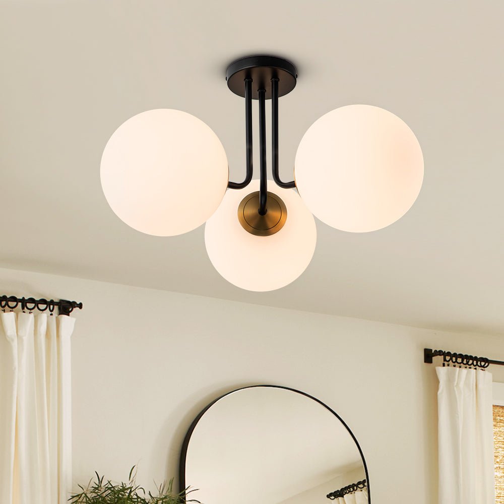 Variant image for 3-Light Semi Flush Mount Ceiling Light Fixture with Frosted Glass Shades – Modern Mid-Century Design for Home Decor-4