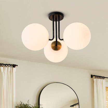 Variant image for 3-Light Semi Flush Mount Ceiling Light Fixture with Frosted Glass Shades – Modern Mid-Century Design for Home Decor-4