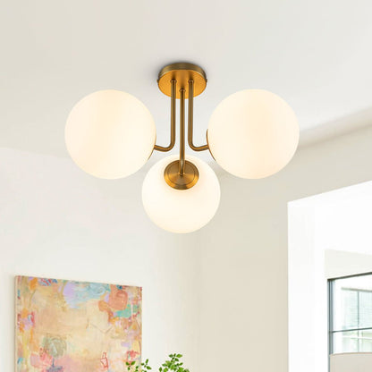 Variant image for 3-Light Semi Flush Mount Ceiling Light Fixture with Frosted Glass Shades – Modern Mid-Century Design for Home Decor-1