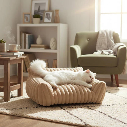 Furino Pet Sofa | Soft Corduroy Fleece Bed for Cats and Small Dogs