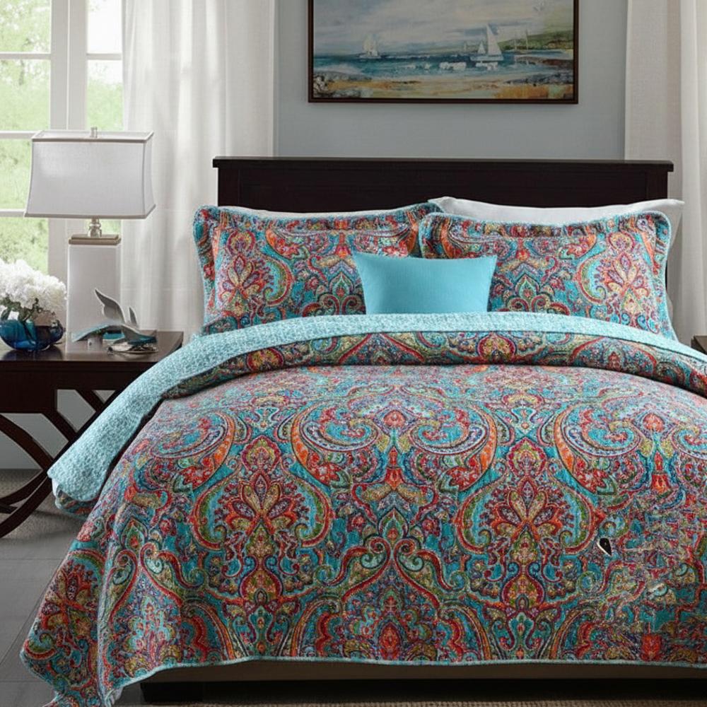 Timbercrest Kingsize Bedding Set | Cozy Cotton Floral Three-Piece Quilted Bedspread