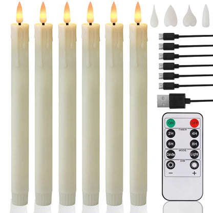 Flicka Rechargeable Taper Candles | Set of 6 Battery-Operated LED Candles for Christmas, Halloween, Dinner Parties
